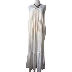 Jade Johnny Was XL 100% Silk Maxi Dress Sleeveless Pleated Ruffle Hem Ivory